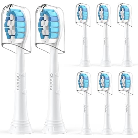 Ofashu Toothbrush Replacement Heads for Philips, Sonic Electric Brush Head Compatible with Phillips Optimal Gum Care Soft Heads HX9033 G2 C1 C2 4100 5100, White, 8 Packs Cover