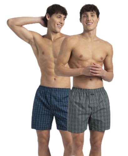 Image of Jockey 1222 Men Super Combed Mercerized Cotton Woven Checkered Boxer Shorts with Back Pocket (Pack of 2, Colors & Prints May Vary)