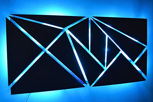 Led Lighted Geometric Silver Metal Wall Art"Fracture" Sculpture Color Changing Light 'Smartphone Controlled' #TOP6