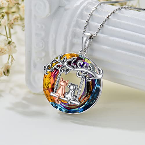 Rjk Cat And Dog Necklace For Women Sterling Silver Dog Cat Pendant With Volcanic Crystal Friendship Necklace Animal Jewelry Pet Necklace Birthday Christmas Gifts For Women Friend #TOP4