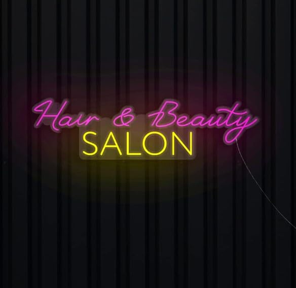 SG PRINT Hair & Beauty Salon Logo Neon Sign Light for Wall Decor Neon Lights for Hair Salon Beauty Room Decor Indoor Outdoor Lights for Bedroom Shop decor(30x12) Pink+ Yellow-image-10