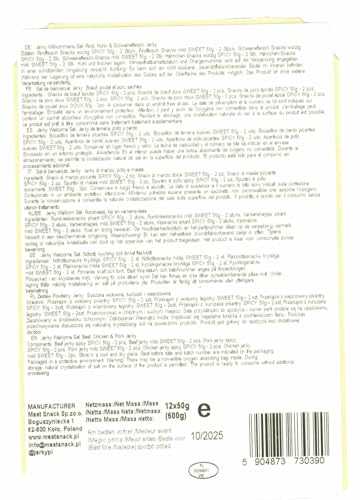 Beef, Chicken & Pork Jerky Welcome Set - Trockenfleisch Protein Snack - Hochwertiges Rindfleisch, Hühnerfleisch, Schweinefleisch - Würzig, süßer & pikanter Knabberartikel - 6 x 2 x 50 g