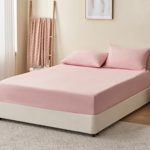 RUIKASI Spannbettlaken 180x200cm Rosa Bettlaken - Oeko Tex Spannbetttuch 180x200 Bettbezug… – Ansicht 3