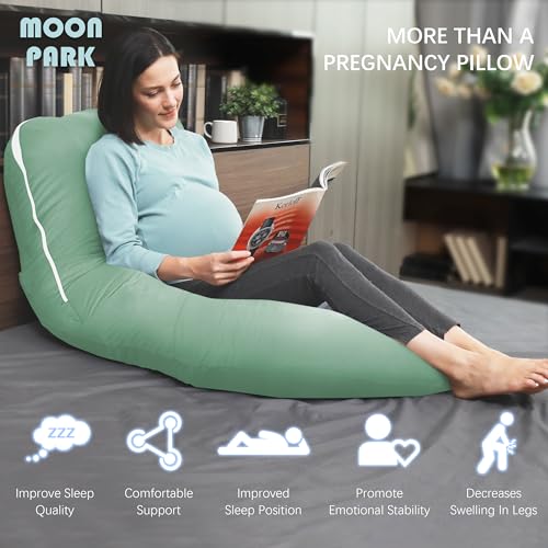 Image of MOON PARK Pregnancy Pillows for Sleeping - U Shaped Full Body Maternity Pillow with Removable Cover - Support for Back, Legs, Belly, HIPS - 65 Inch - Green - Cooling Cover