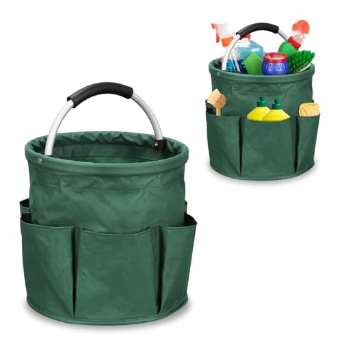 TeJoyce バケツツールバッグ 大容量 工具入れ 電工バケツ 折りたたみ式 工具収納用ばけつカバー 多機能 防水バケットバッグ 丸型 Cleaning Bucket (濃い緑)