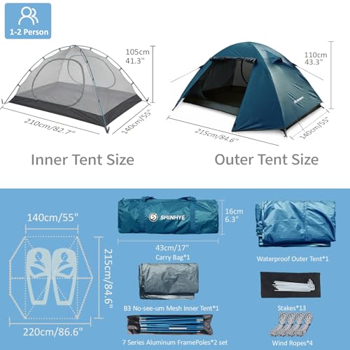 Image of ShinHye Backpacking Tent 2 /3 /4 Person - Ultralight Dome Portable Tents for Camping Easy Set Up, Outdoor Hiking Waterproof Camp Instant Tent Two Doors Double Layer