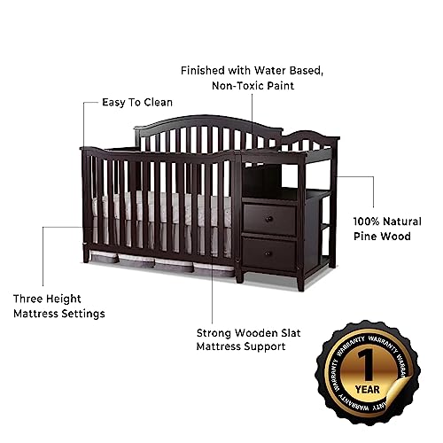 Image of Sorelle Furniture Berkley Crib and Changer with Slat Panel Back Classic -in- Convertible Diaper Changing Table Non-Toxic Finish Wooden Baby Bed Toddler Childs Daybed Full-Size Nursery - Espresso