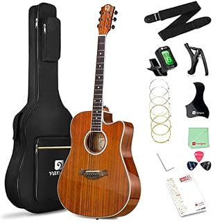 Vangoa Guitare Acoustique 4/4 Sapele Bois Coupe Dreadnought Guitare Folk 41 pouces avec Sac, Kits Débutant, Marron - Les Beatles, Paul McCartney, John Lennon, RIngo Starr, George Harrison