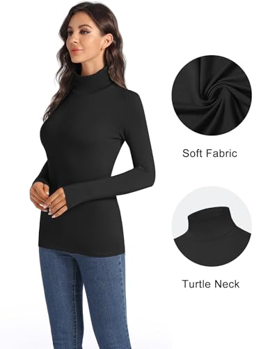 Image of HOPLYNN 3 Pack Turtlenecks Women Long Sleeve Pullover Baselayer Undershirts Tops Turtle Neck Mock Shirts