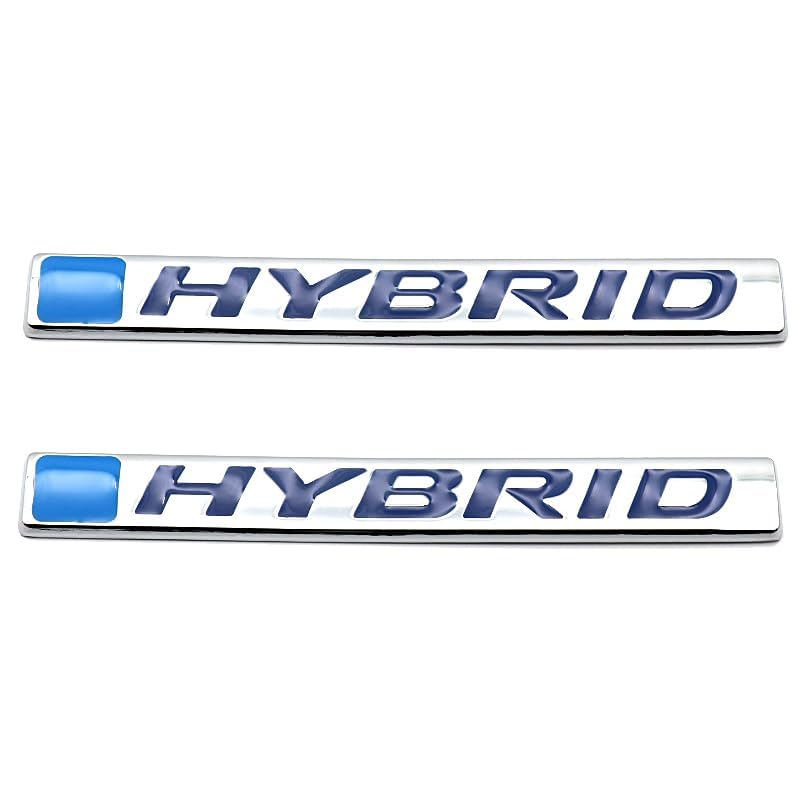 Image of 2Pc Hybrid Emblem 3D Metal Badge Door Rear Tailgate Decal Sticker Nameplate Logo Fits Universal car Truck (Chrome Blue)