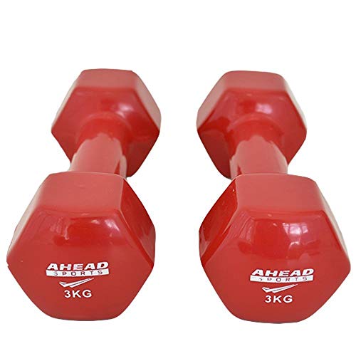 Par de Halter Sextavado em Vinil Ahead Sports 3kg Vermelho