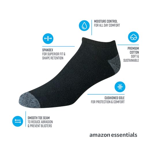 Amazon Essentials Men's Performance Cotton Cushioned Breathable Athletic No-Show Sports Socks, 10 Pairs2