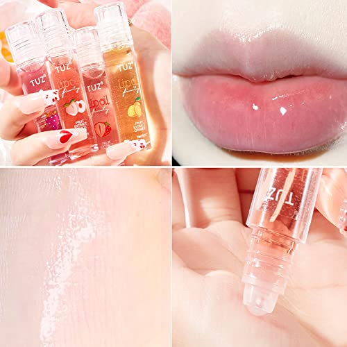 Yibaby Moisturizing Lip Oil 4Pcs Transparent Roll-On Lip Oil Set Plumping Lip Oil Peach Strawberry Orange Grape Fruit Flavor Hydrating Lip Oil Set For Lip Care #TOP1