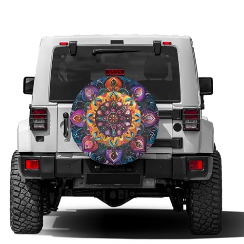 Image of Delerain Boho Mandala Turquoise Spare Tire Cover for RV Trailer SUV Truck and Many Vehicle, Wheel Covers Sun Protector Waterproof (15 Inch for Diameter 27 inch-29 inch)
