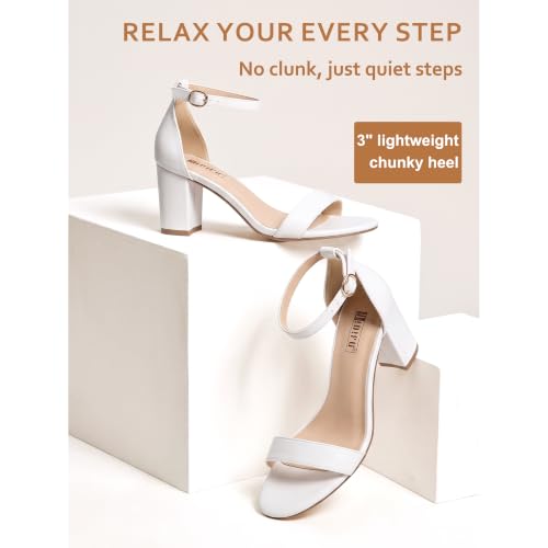 Image of IDIFU Women's 3 Inch Block Chunky Open Toe Heels Ankle Strap Heeled Sandal