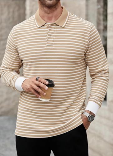 Image of Mack Jonney Men's Premium Striped Polo T-Shirt | Long Sleeve Cotton Blend | Casual & Smart Wear-M6721