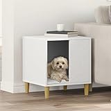 Moderne Hundehütte aus Holzwerkstoff Weiß 44 x 42 x 49 cm mit rechteckigem Design - Robuste Haustierunterkunft für innen, einfache Montage und Pflegeleichte Oberfläche