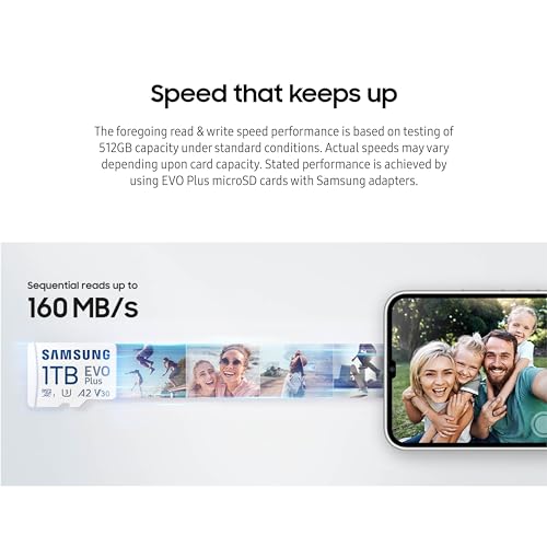 Image of Samsung EVO Plus microSD Memory Card + Adapter, 64GB microSDXC, Speeds Up to 160 MB /s, UHS-I, C10, U1, V10, A1, Upgrade Storage for Phones, Tablets, Gaming Consoles, DSLR Cameras, PCs, MB-MC64SA /AM