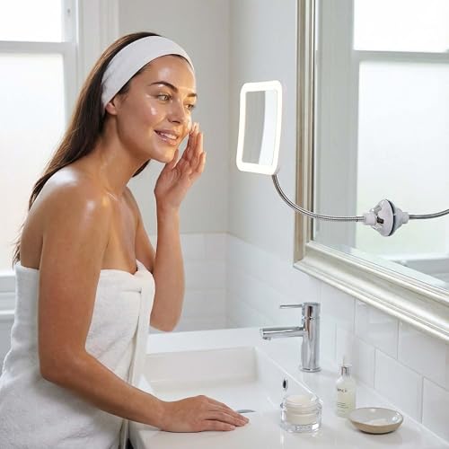 Fancii 10x Flexible Magnifying Mirror with 3 LED Light Settings, Rechargeable - Gooseneck Lighted Makeup Mirror for Bathroom, Locking Suction Mount, Cordless, 360° Rotatable (Mira 2 Plus) - Imagem 3