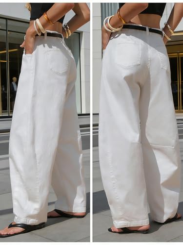 Image of EXLURA Womens Barrel Jeans Wide Leg Y2K Boyfriend Denim Pants Hip Hop Vintage Baggy Jeans Cotton Mid-Low Elastic Waist Pants