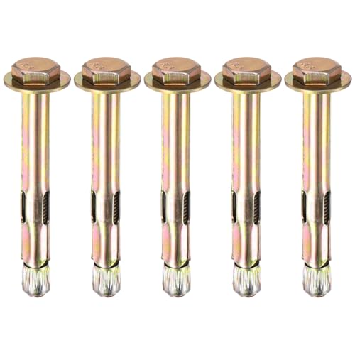 Image of M METERXITY 5-Pack Hex Expansion Bolt, M8x80mm Colored Galvanized Iron-Carbon Steel External Hex Expansion Bolts, Anti-Corrosion Metal Bolt for Concrete /Dry Brick /Block Walls