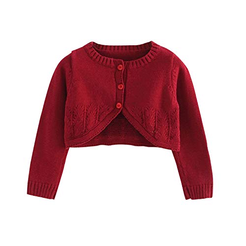 YASSON Mädchen Strickjacke Bolero Kinder Schulterjacke Langarm Ärmel Festlich Freizeit Spitze Blumen Jacke Kurz offene Strickjacke (100, weinrot) Cover