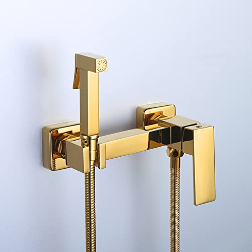 Kit bidet pour toilettes doré avec mitigeur mural au design contemporain chic
