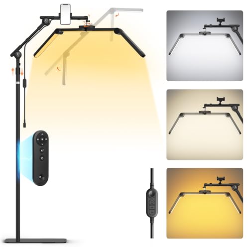 LIONVISON Half Moon Lash Light: Foldable Double Arms 6500K LED Floor Light with Phone Holder - 360° Rotating Retractable Metal Stand - Salon Use for Lash Artists Eyelash Extensions (Black)
