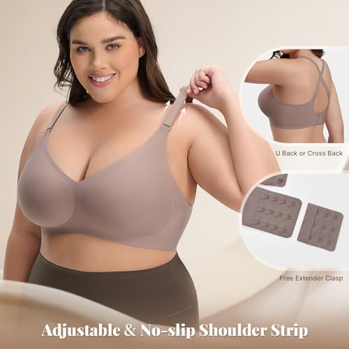 PQK Jelly Wireless Bras for Women No Underwire Plunge Push Up Seamless Full Coverage Bralette Soft Comfort Everyday Tshirt Bra (Size S Coffee) — view 5