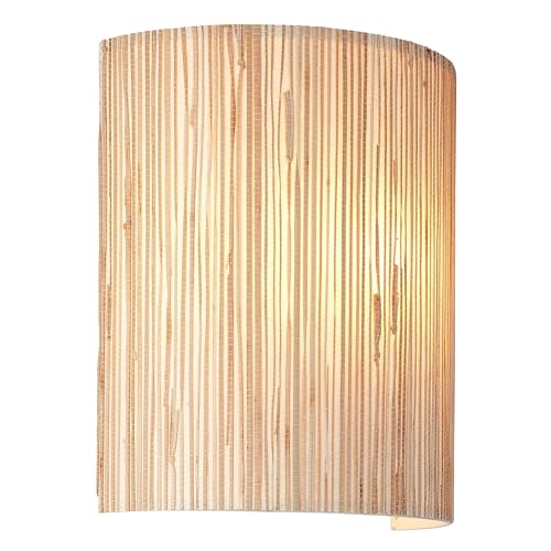 National Lighting Lucius Wall Light Natural Seagrass 230mm x 260mm - Indoor Woven Rattan Wall Lamp with Matt Black Accents, Soft Glow Ambient LED E27 Sconce - Natural Light Lamp 806LM, IP20 Rated