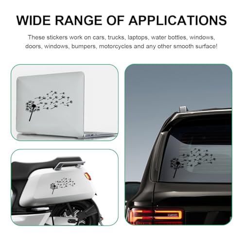 Image of Car Dandelion Flying Sticker, Waterproof Auto Dandelion Flying Flower Sticker with Music Notes, 7.9 inchx5.5 inch Die Cut Vinyl Dandelion Decal for Car Window Laptop, Car Accessories (Black)