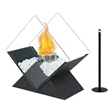 Tabletop Fire Pit, Smokeless Glass Tabletop Fireplace for Outdoor & Patio Camping, Wood Burning or Pellet Fueled Portable Bonfire, Safe Burning Table Top Firepit