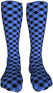 702 Unisex Men’S Socks Black And Blue Lumberjack Plaid Running Socks Funky Athletic Socks Eco Friendly Trainer Socks For Hiking Trekking 50Cm