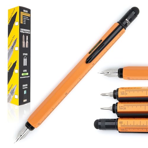 Monteverde USA 9-in-1 Tool Fountain Pen in Orange – Medium Nib, Multifunctional Pen with Stylus, Screwdrivers, Level, and Ruler – Exclusive Collection, Ideal Gift for Professionals