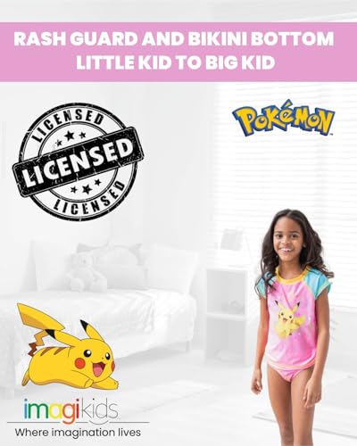 Image of Pokemon Pikachu Squirtle Jigglypuff Girls Rash Guard and Bikini Bottom Little Kid to Big Kid