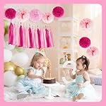 Pink Tissue Paper Tassel Garland Banner & Pom Pom Decoration Set, for DIY Birthday Party, Photo Backdrop Decor, Baby Shower, Bridal Shower, Bachelorette Party Wedding & Gender Reveal - Image 4