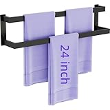Double Towel Bar, 24 Inch Towel Rack for Bathroom Wall Mounted, Stainless Steel Towel Holder, Double Towel Rod Towel Rail Hanger for Wall, Modern Home Decor Hand Towel Holder, Matte Black