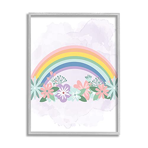 Stupell Industries Tropical Florals Under Playful Rainbow Kids' Illustration, Designed by Kim Allen Gray Framed Wall Art, 24 x 30, White