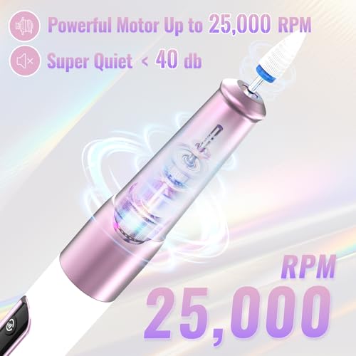 Denabuty Nail Drill Cordless, Electric Nail File 12 in 1 with LED Display, Nail Drill Machine Professional Portable Rechargeable E File for Gel Acrylic Manicure Pedicure Set with 5 Speeds Purple — view 3