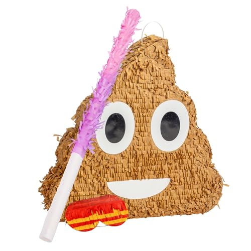 Fax Potato 3pc Ensemble Pinata Emoji Caca avec Bâton et Bandeau - Bâton Rose - Mexicain Enfants Filles Garçons Fête d'anniversaire Parties Jeus...