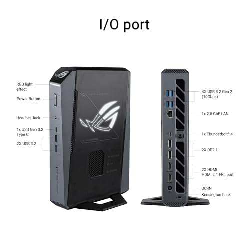 Image of ROG GR70 Gaming Mini PC with AMD Ryzen 9 9955HX CPU, NVIDIA GeForce RTX 5070 Mobile GPU, 32GB DDR5 RAM, 2TB NVMe SSD, Triple-Fan QuietFlow Cooling, Wi-Fi 7 & BT 5.4, extensive I /O, and ARGB Lighting