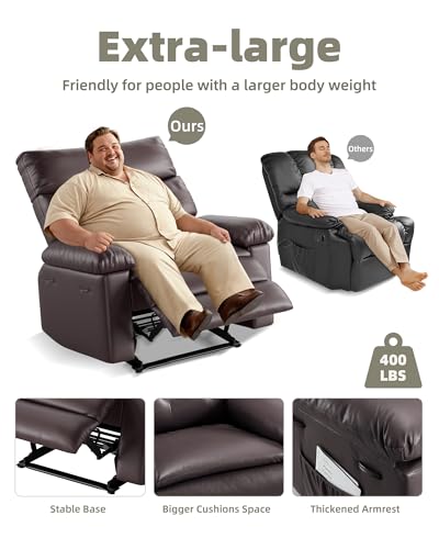 Image of GarveeHome Oversized Recliner Chair - PU Leather Manual Recliner for Adults, Lazy Chair with 1.5X Sponge Comfort Arm and Back for Living Room, Bedroom