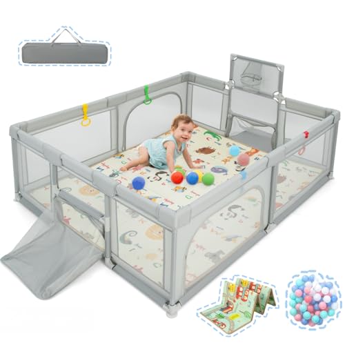 Baby Box Buxibo – Recinto Giochi Rotondo In Legno Naturale Con Materassino – 91x91x85 Cm