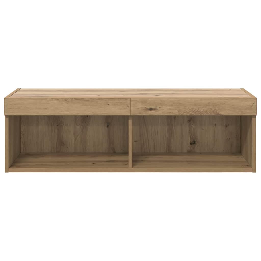 Szafka RTV wisząca LED z oświetleniem LED Dąb rzemieślniczy 100x30x30 cm nowoczesna półka pod telewizor do salonu z drzwiami i miejscem do przechowywania mebel na ścianę