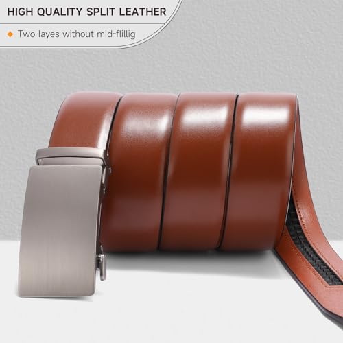 SENDEFN Men's Leather Belt - Automatic Ratchet Slide Buckle, Easy Trim-to-Fit Function, Packaged with Gift Box4