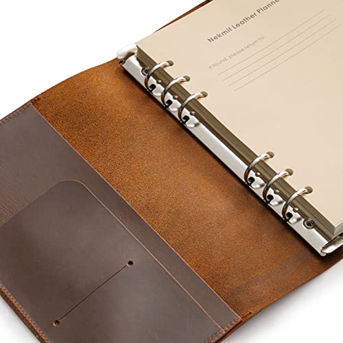 Nekmit Leather Planner 2023-2024, A5 Refillable 6 Ring Binder Planner Monthly Weekly, Crazy Horse Leather Cover With Storage Pockets #TOP1