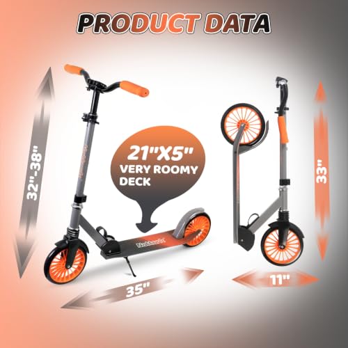 Image of Nattork Kick Scooter for Age 6+ Kids Teens Adults, Max Load 240 LBS, Adjustable Height Foldable with 8 inch Large Wheels, Anti-Shock Suspension