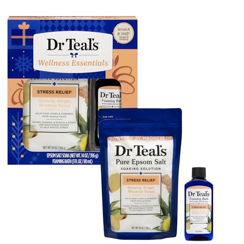 Dr Teals Holiday Limited Edition Bath Gift Set | Epsom Salt Soak and Foaming Liquid 14 oz Salt 3 fl oz Bath (Citrus)