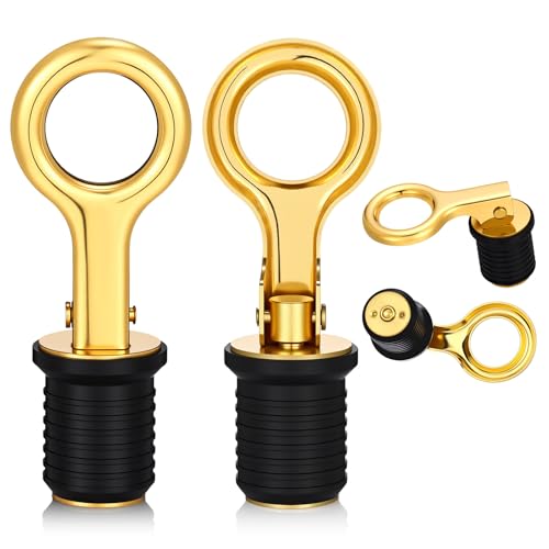 2 Pcs Brass Boat Plug for 1-Inch-Diameter Drains, Boat Drain Plug Locks in Place, Brass Handle