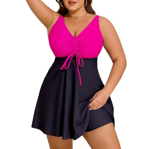 Arolina Plus Size Swimdress for Women High Waisted Tummy Control Tankini Bathing Suits Two Piece Swimsuits with Boyshorts 16 Plus Flower25